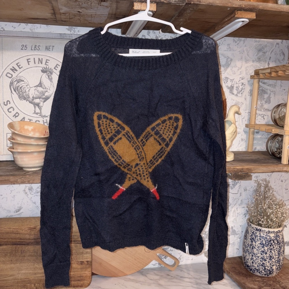 Woolrich Sweater Women XS Wool Mohair Blend Deep Navy Snowshoe Crewneck Pullover